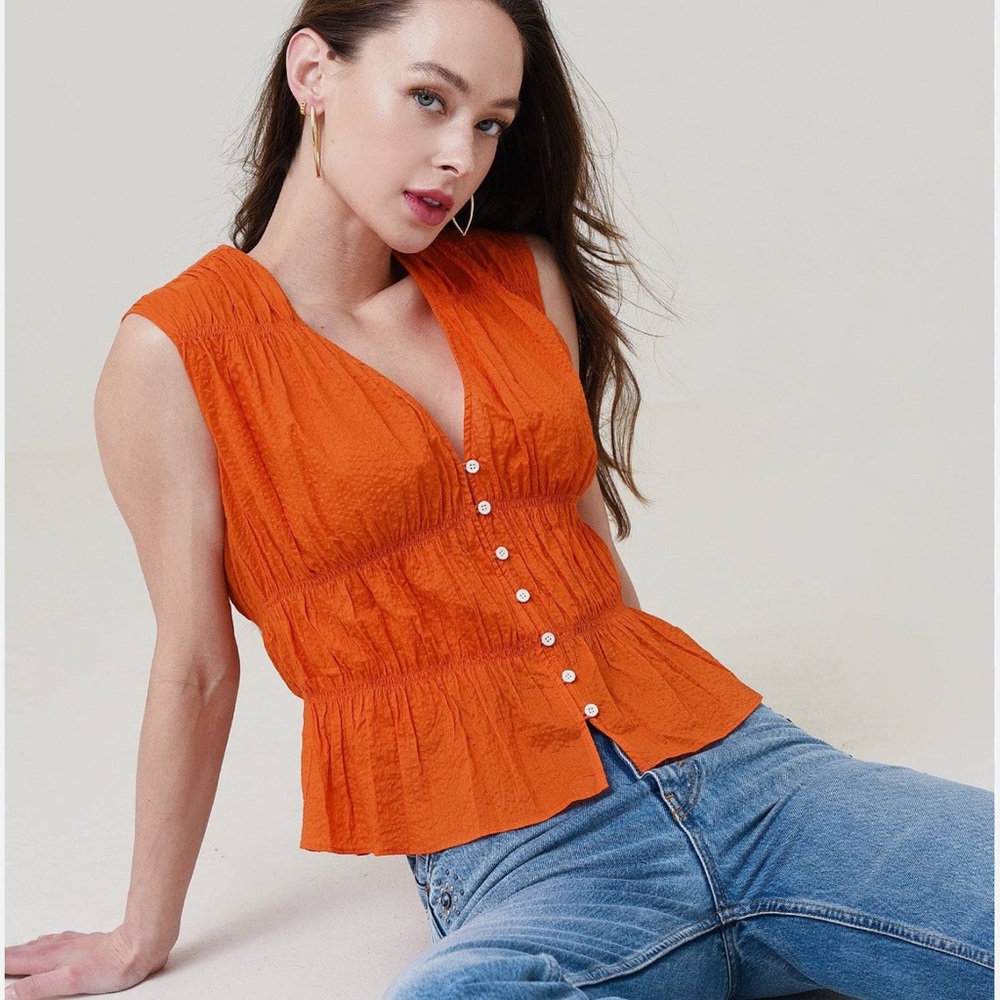 Frame Orange Sleeveless Button-Up Top